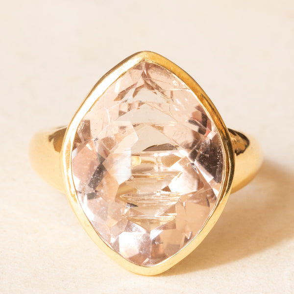 Anello da cocktail vintage in oro giallo 14K con morganite (10ct ca.), anni ‘70/‘80