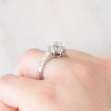 Anello a fiore vintage in platino con diamanti (1ctw), anni '80