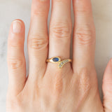Anello a serpente vintage in oro giallo 14K con zaffiro e diamanti, anni ‘70