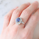 Anello ballerina in platino con zaffiro (3.02ct) e diamanti (1.20ctw), anni ‘80