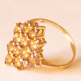 Anello vintage in oro giallo 9K con quarzi citrini (1.80ctw ca.) e diamanti, anni ‘80