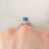 Anello vintage in platino con opale nero (1.51) e diamanti (0.92ctw), anni ‘80/‘90