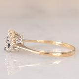 Anello vintage in oro giallo 9K con zaffiri (0.14ctw ca.) e diamanti (0.16ctw ca.), anno 1987
