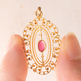 Vintage-Anhänger aus 8-karätigem Gelbgold mit rosa Glaspaste, 50er Jahre