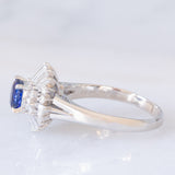 Anello ballerina vintage in platino con zaffiro (1.15ct) e diamanti (0.80ctw), anni ‘80/‘90