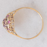 Anello a fiore vintage in oro giallo 9K con rubini (0.40ctw ca.) e diamanti, anni ‘70