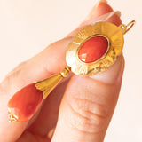 Vintage 2-in-1-Ohrringe aus 18 Karat Gelbgold mit roter Koralle, 50er Jahre