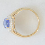 Anello a margherita vintage in oro giallo e bianco 14K con tanzanite (2.10ct ca.) e diamanti (0.30ctw ca.), anni ‘80