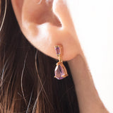 Vintage-Tropfenohrringe aus 9-karätigem Gelbgold mit Amethyst (ca. 1 ctw), 80er Jahre