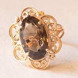 Vintage-Cocktailring aus 14-karätigem Gelbgold mit Rauchquarz (ca. 5.80 Karat), 60er Jahre