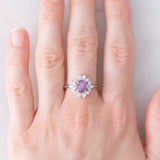 Anello a margherita vintage in platino con rubino (1.61ct) e diamanti (0.60ctw), anni ‘80/‘90