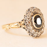 Gänseblümchen-Ring im Vintage-Antik-Stil aus 18 Karat Gelbgold und Silber mit Saphir (ca. 1.40 ct) und Diamanten im Rosettenschliff