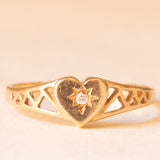 Herzförmiger Vintage-Siegelring + Zigeunerring aus 9-karätigem Gelbgold mit Zirkonia
