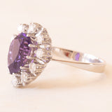 Vintage-Gänseblümchenring aus 14-karätigem Weißgold mit Amethyst (ca. 3.20 ct) und Diamanten im Brillantschliff (ca. 0.50 ctw), 70er Jahre