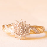 Vintage-Diamant-Blumenring aus 9-karätigem Gelb- und Weißgold (ca. 0.20 ctw), 70er Jahre