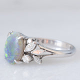 Anello vintage in platino con opale (1.49ct) e diamanti (0.48ctw), anni ‘80/‘90