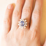 Vintage-Gänseblümchenring aus 14 Karat Weißgold mit Saphiren (ca. 1.90 ct) und Diamanten im Brillantschliff (ca. 1.80 ctw), 70er Jahre