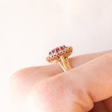 Antique 18K yellow gold daisy ring with synthetic ruby (1.60ct approx.) and rose cut diamonds (0.24ctw approx.), early 900s