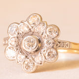 Antiker 18-Karat-Gelb- und Weißgold-Diamant-Blumenring im alten europäischen Schliff (ca. 0.88 ctw), 20er Jahre