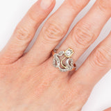 Anello antico in oro giallo e rosa 18K e argento con diamanti (0.40ctw ca.), anni ‘20