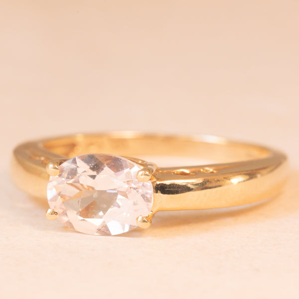 Solitario vintage in oro giallo 14K con morganite (1ct ca.), anni ‘80