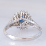 Anello ballerina in platino con zaffiro (0.64ct) e diamanti (0.50ctw), anni ‘80