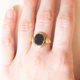 Vintage-Siegelring aus 14-karätigem Gelbgold mit Heliotrop (Blutstein), 50er Jahre