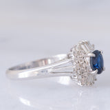 Anello ballerina in platino con zaffiro (0.64ct) e diamanti (0.50ctw), anni ‘80