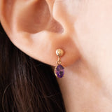 Vintage-Tropfenohrringe aus 9-karätigem Gelbgold mit Amethyst (ca. 0.70 ctw)