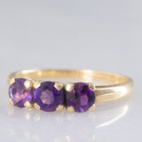 Trilogía vintage de oro amarillo de 14 quilates con amatistas (aprox. 0.90 cts), década de 90