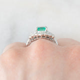 Anello a margherita vintage in platino con smeraldo colombiano (1.07ct) e diamanti (1.01ctw), anni ‘80