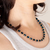 Collana vintage in oro giallo 9K con pirite e pietre blu