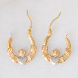 Orecchini Claddagh vintage in oro giallo e bianco 9K