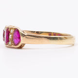 Vintage-Ring im antiken Stil aus 14 Karat Gelbgold mit synthetischen Rubinen, Granat und weißen Perlen