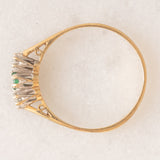 Trilogy vintage in oro giallo 9K con smeraldo (0.05ct ca.) e diamanti di taglio brillante (0.08ctw ca.), anno 1987