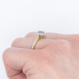 Anello a margherita vintage in oro giallo 9K con zaffiro (0.36ct ca.) e diamanti (0.12ctw ca.), anno 1989
