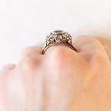 Gänseblümchen-Ring im Vintage-Antik-Stil aus 18 Karat Gelbgold und Silber mit Saphir (ca. 1.40 ct) und Diamanten im Rosettenschliff