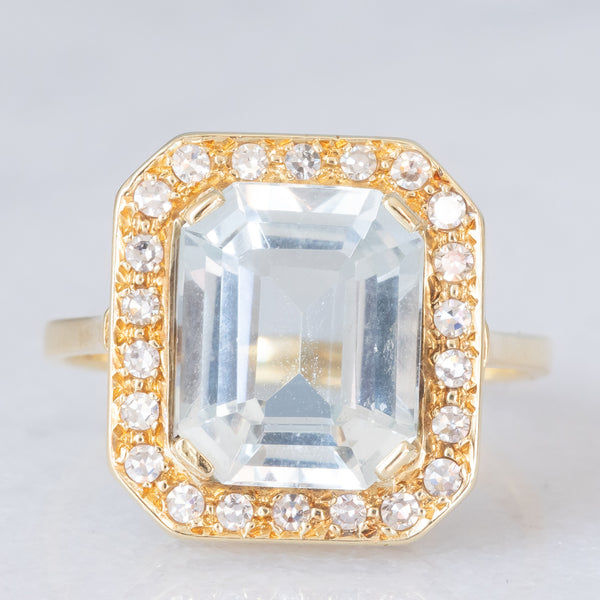 Anello a margherita vintage in oro giallo 14K con acquamarina e diamanti