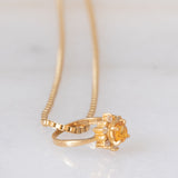 Collana vintage con ciondolo ad anello a margherita in oro giallo 18K con quarzo citrino e diamanti, anni ‘80