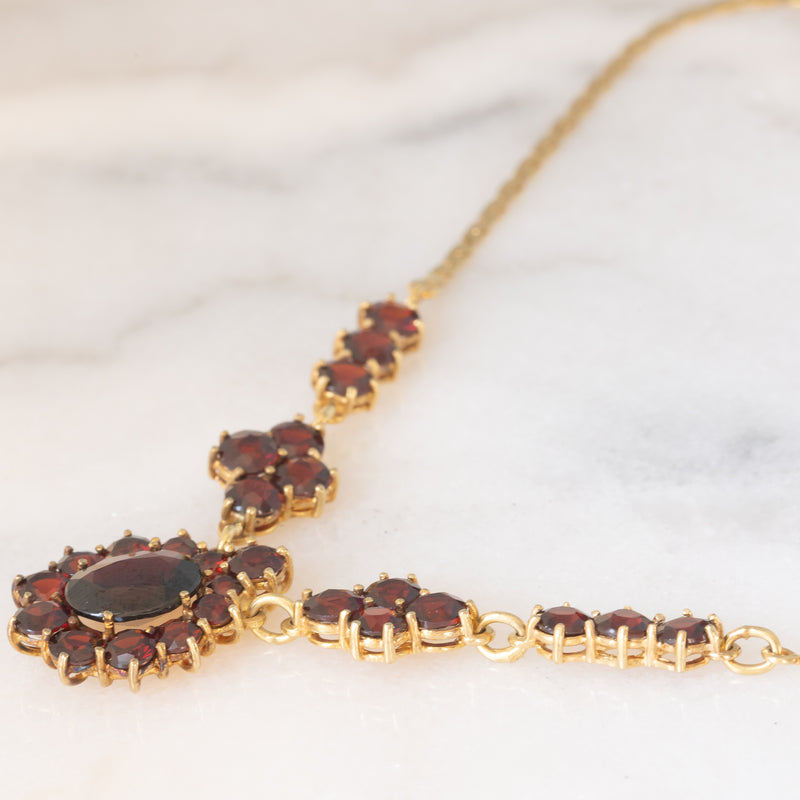 Collier vintage in oro giallo 8K con granati (8ctw ca.), anni ‘50/‘60