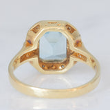 Anello vintage in oro giallo 14K con topazio azzurro (2.80ct ca.) e diamanti di taglio brillante (0.16ctw ca.), anni ‘80/‘90