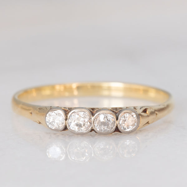 Veretta antica in oro giallo e bianco 14K con diamanti di taglio vecchia miniera (0.35ctw ca.), anni ‘30