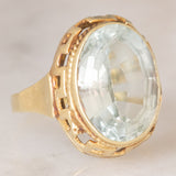 Anello da cocktail vintage in oro giallo 14K con acquamarina (5ct ca.), anni ‘60