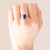 Vintage-Gänseblümchenring aus 14-karätigem Weißgold mit Amethyst (ca. 3.20 ct) und Diamanten im Brillantschliff (ca. 0.50 ctw), 70er Jahre