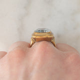 Anello da cocktail vintage in oro giallo 8K con spinello azzurro sintetico (7ct ca.), anni ‘60/‘70