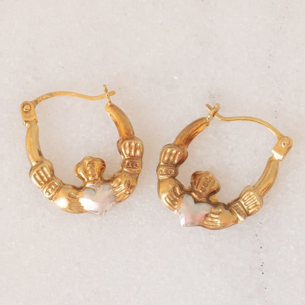 Orecchini Claddagh vintage in oro giallo 9K