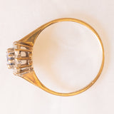 Anello a margherita vintage in oro giallo 9K con zaffiro (0.40ct ca.) e diamanti (0.06ctw ca.), anno 1993