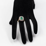 Anello vintage a margherita in oro giallo 14k con smeraldo (1.70ct) e diamanti (0.84ctw), anni '70