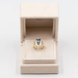 Anello vintage da cocktail in oro giallo 8k e spinello azzurro