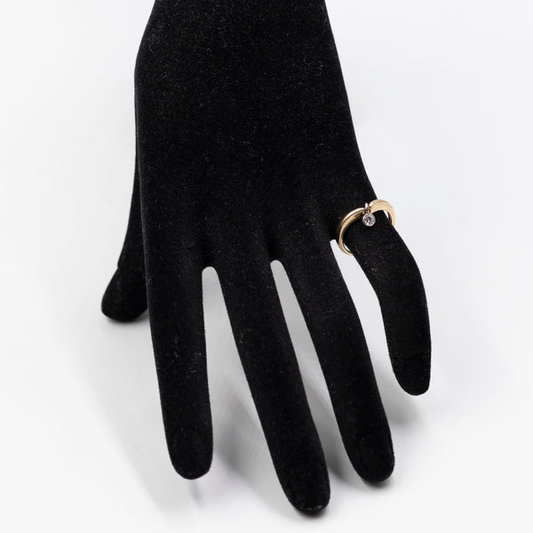 Anello vintage in oro giallo 14k con diamante pendente (0,10ct), anni '70